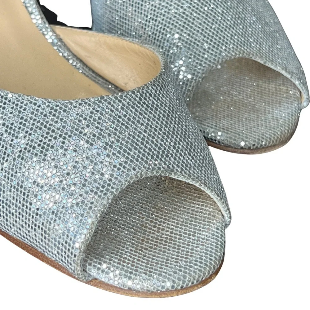 kate spade Heels Glitter Sage D’Orsay Peep Toe Pumps Sparkly Silver Starlight 9